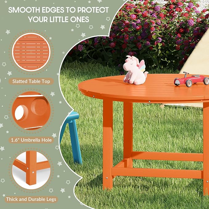 WestinTrends Malibu Kids Outdoor Patio Furniture HDPE 38" Wide Round Dining Table, Orange
