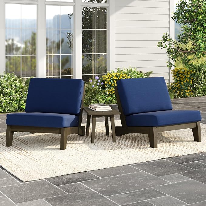 Pia Ricoo 3 Piece Patio Bistro Set with Patio Chairs and Table, Heavy Duty Wood Patio Furniture Set, All-Weather Outdoor Chairs for Balcony, Deck, Poolside, Porch - Navy