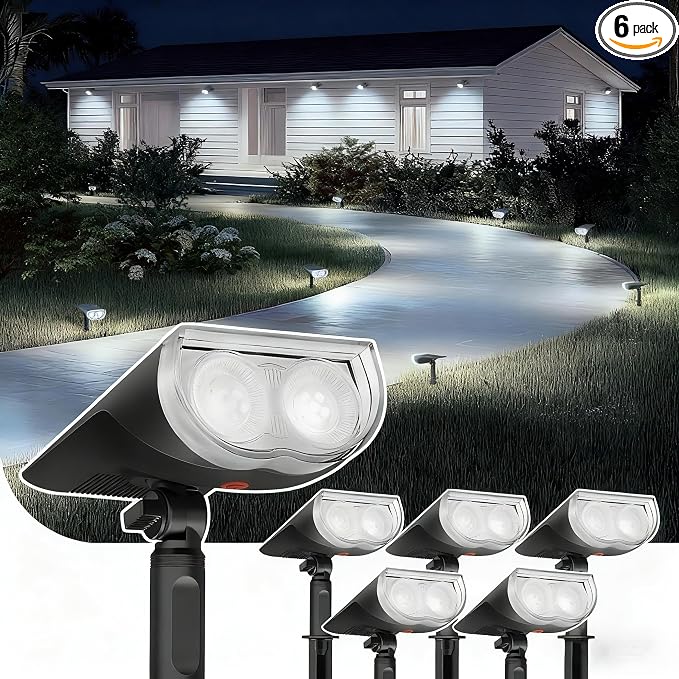 Linkind Solar Spotlights Outdoor Waterproof Dusk to Dawn Cool White 6 Pack | StarrayS Mini, 2 Lighting Modes, 6500K, IP65, Adjustable Head for Landscape Garden Yard Patio Flag Tree Backyard Pathway