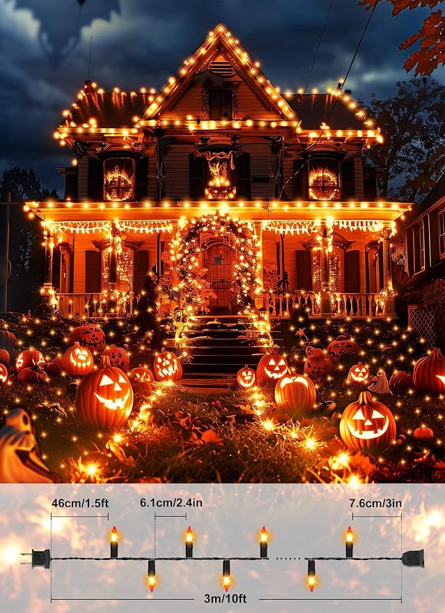 Brightown Orange Halloween Mini Lights, 50 Count 10 Feet Mini String Lights | Incandescent Bulb Connectable Halloween Lights for Haunted House Ghost Party Holiday Window Indoor Outdoor Decoration