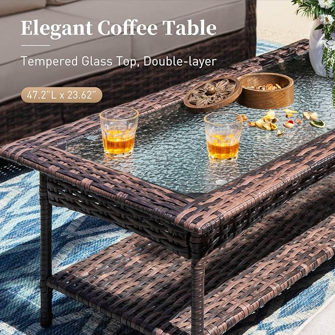 SUNSHINE VALLEY 6 Pieces Patio Furniture Set with Swivel Chairs, High Back Wicker Rattan Sofa with 5.5" Thick Cushion and Coffee Table, Outdoor Conversation Set for Garden Backyard Deck,Beige