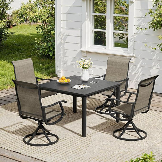 VICLLAX 5 Pieces Patio Dining Set, Patio Furniture Set of 4 Patio Swivel Dining Chairs and Square Patio Table, Mixed Brown Chairs & Black Tabletop