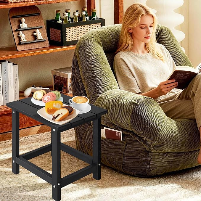 LZRS HDPE Adirondack Side Table - Small Outdoor Table for Patio, Deck, Garden & Poolside,Eco-Friendly,Sturdy and Easy Assemble, Black