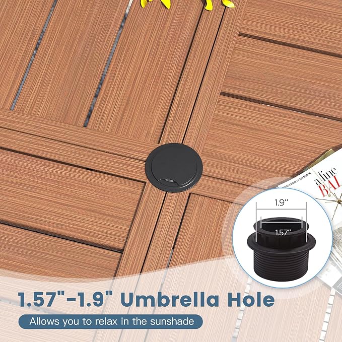 DIFY 11 Piece Outdoor Dining Set, 60" Walnut Round Metal Dining Table and Brown Textilene Stackable Patio Chairs, Patio Table and Chairs Set for 10 with Umbrella Hole for Backyard Garden Deck