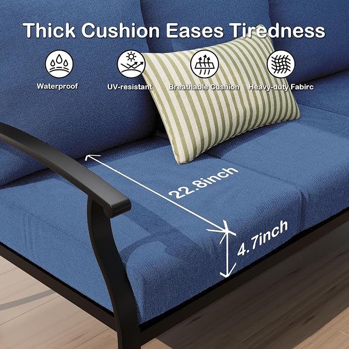 Kurapika Metal Patio Furniture Set 5-Seat Modern Metal Bistro Set Outdoor Conversation Sets, 2 Piece Patio Rocker Chairs with Thick Cushion and Coffee Table for Garden Backyard Deck Lawn, Navy Blue