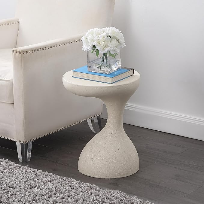 JONATHAN Y Boracay Modern Sculptural Indoor/Outdoor Side Table, 15" x 19.75" Weather-Resistant Pedestal Accent Table and Garden Stool for Patio, Deck or Living Room, Cream Terrazzo TBL1110B