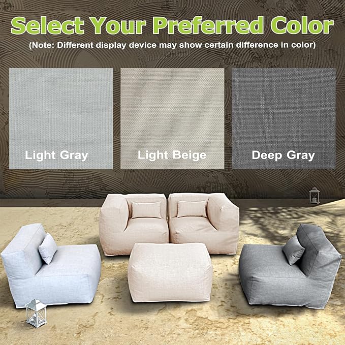 Dineli ANNYH Calaluna 5Pc Outdoor Furniture Sectional Conversation Set Combines 2Middle 2Corner Expansion Foam Filled Chairs,1Ottoman - A Unique Modular Contemporary Sofa (Dark Gray)