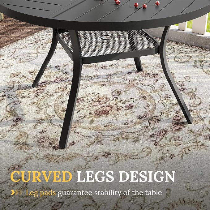 VICLLAX Patio Dining Set for 4, 4 Seats Outdoor Furniture Includes 40.7" Round Patio Table and Swivel Padded Chairs, Black Tabletop and Mixed Brown Fabric