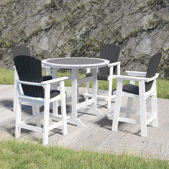 JUSTONE Set of 2 Outdoor Patio Chairs, Outdoor & Indoor Bar Stool with Armrests,2 Pack Patio Chairs for Porch Garden Backyard Poolside, HDPE Material Weather Resistant and Waterproof, Grey and White