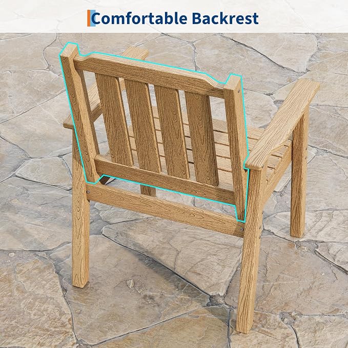 GAOMON Outdoor Patio Dining Chairs Set of 2, All-Weather HDPE Garden Dining Chairs with Armrests, Wide Seat and Sturdy Frame,Waterproof Design, for Garden, Backyard, Deck, Natural