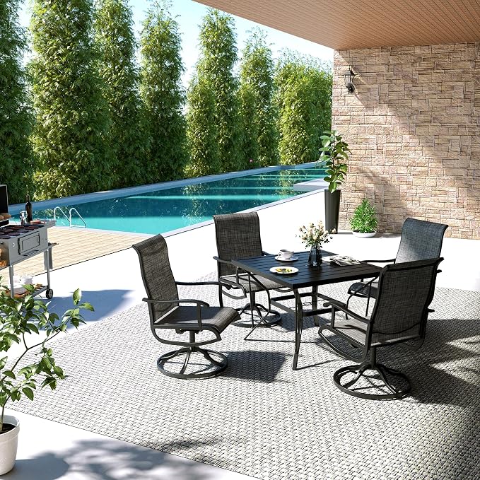 Pamapic 5-Piece Patio Dining Set, Outdoor Dining Set for 4, All-Weather Outdoor Table and Chairs with Textilene 360° Swivel Chairs for Garden, Backyard, Poolside and Deck，Gray