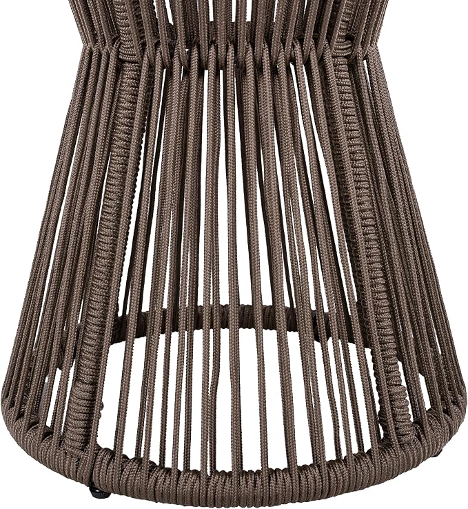 Merax Bohemian Round Outdoor Side Table with Acacia Wood Top and Dark Grey Handwoven Rope Base, Elegant Hourglass Design Patio Coffee Table for Garden, Pool, Balcony, Yard, 25.8" Height, No Assembly