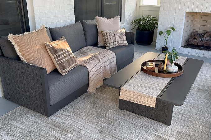 PURPLE LEAF 8 Pieces Outdoor Conversation Sets Patio Furniture Set with Coffee Table PP Rope Patio Sofa with Cushions Manual Weaving Deep Seating Furniture for Porch Lawn Backyard Gray