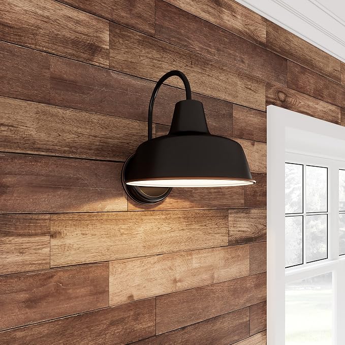 Design House Mason Farmhouse Gooseneck Barn Light, Outdoor Exterior Porch or Patio Wall Light Fixture, Oil Rubbed Bronze, 8 Inch Diameter, 2-Pack, 589218-ORB | Wall Mount, Modern Farmhouse, Steel, 2-Pack, Lighting, 589218-ORB