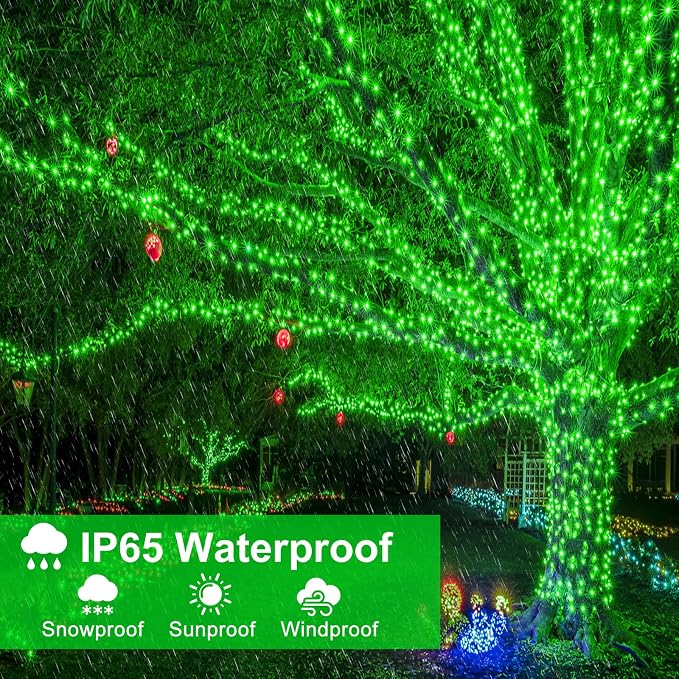 100FT 300 LED Christmas Lights Outdoor, Christmas Tree Lights, Green | Plug in 8 Modes Waterproof Connectable String Lights for Outside House Patio Garden Party Xmas Holiday Decorations
