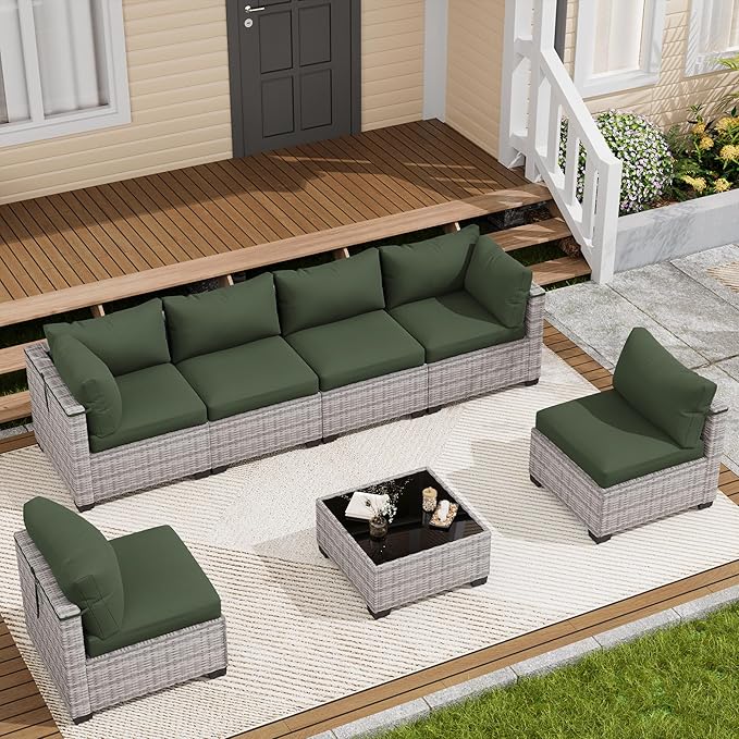 LOUVIXA 7 Piece Outdoor Patio Furniture Set, Outdoor Sectional Sofa, Wicker Rattan Patio Furniture, Patio Conversation Set with Coffee Table & Cushions