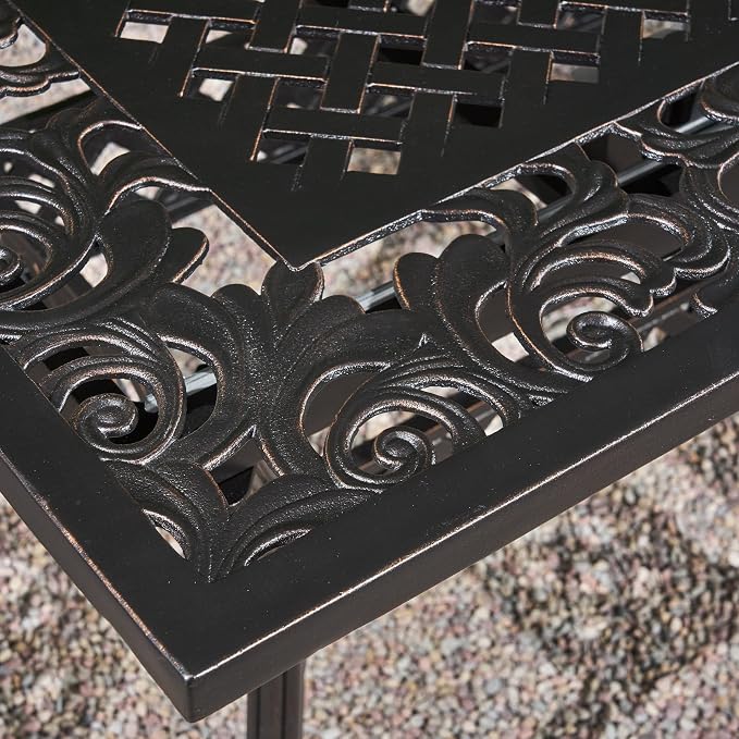 roomfitters Expandable Cast Aluminum Dining Table, Classic Outdoor Design with Lattice Top and Shelf, Weather-Resistant, Bronze