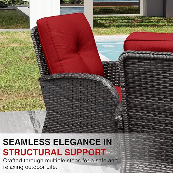 Joyside Wicker Patio Furniture Set, 6 Piece Outdoor Furniture Set with Thickened Cushions, High Back, Deep Seating, Wide Armrest, Outdoor Swivel Rocker Chairs for Porch, Deck