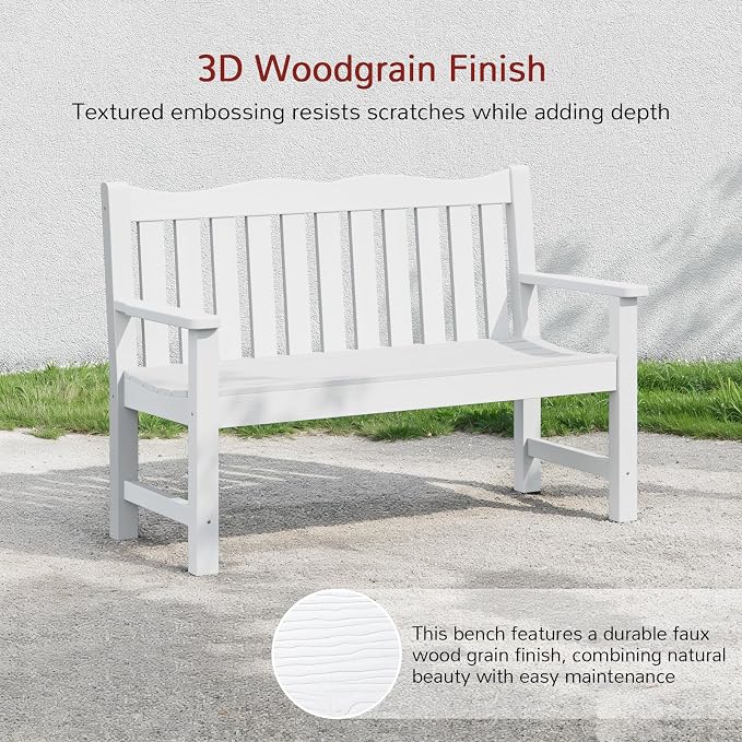 Stoog 3-Piece All-Weather Outdoor Bench & Chairs Set, Include 2 Garden Chairs and 1 Garden Bench, for Porch, Backyard, Lawn, Pool and Deck, White