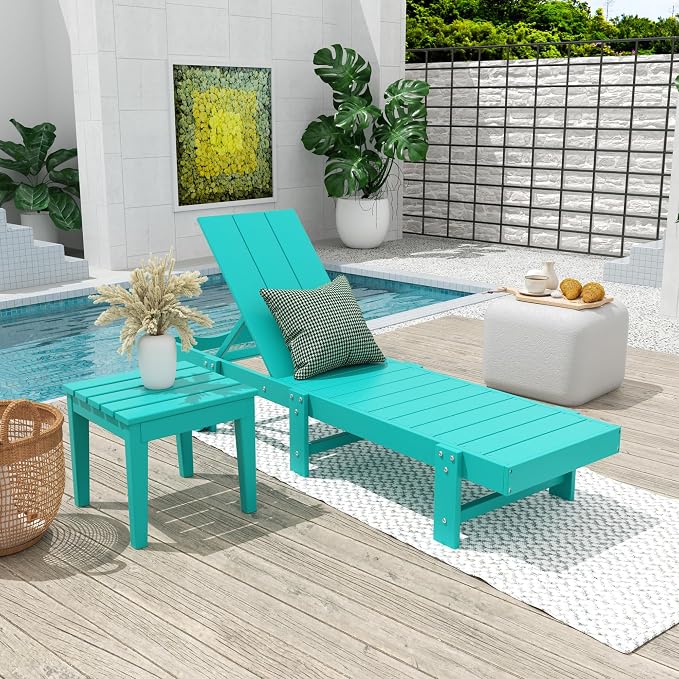 Costaelm Small Outdoor Side Table, Patio End Table Weather Resistant Outdoor Coffee Table, Square Conversation Table for Indoor, Porch, Balcony, Garden, Poolside, Deck, Turquoise