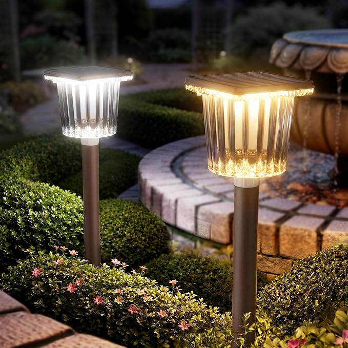 Super Bright Outdoor Solar Lights for Yard Powered 6 Pack, Adjustable Warm&Cool White, Waterproof IP65 Garden Decor Landscape Lighting Outside for Front Pathway/Patio/Walkway/Driveway/Lawn/Path Light