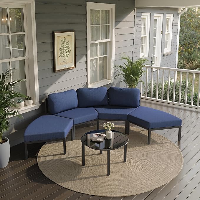 Crestlive Curved Patio Furniture Set, Modular Half Moon 4-Seater Sofa with Round Coffee Table, Aluminum Outdoor Sectional with 4.3" Cushions, All-Weather Couch for Backyard, Deck, Porch, Poolside
