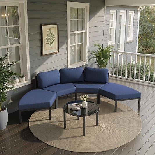 Crestlive Curved Patio Furniture Set, Modular Half Moon 4-Seater Sofa with Round Coffee Table, Aluminum Outdoor Sectional with 4.3" Cushions, All-Weather Couch for Backyard, Deck, Porch, Poolside