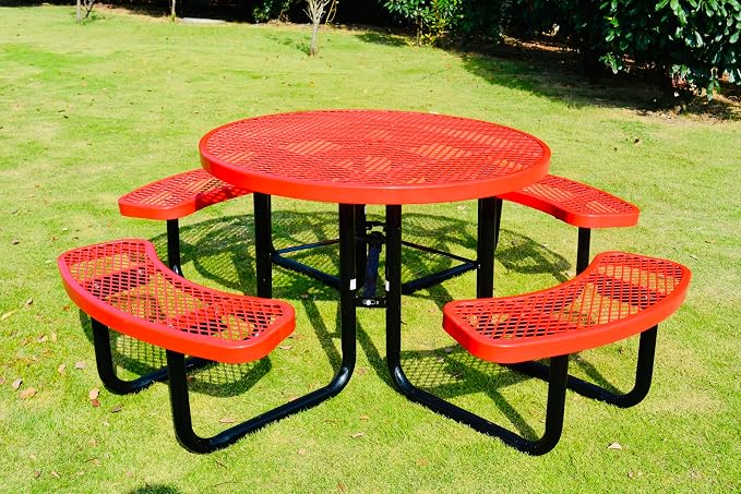 Heavy Duty Heavy Duty 46 inch Expanded Metal Round Picnic Table (Red)