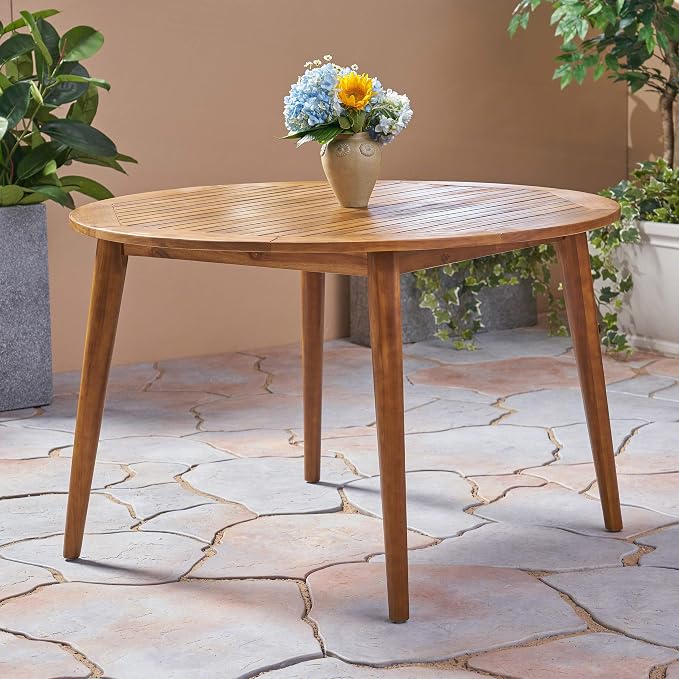 Christopher Knight Home Nick Outdoor Acacia Wood Round Dining Table, Teak Finish