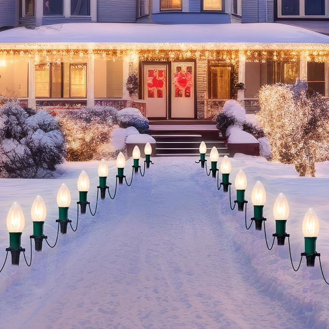 Joiedomi Christmas C9 Pathway Lights Outdoor Decorations 24 Packs, 30.75ft Xmas Warm White Pathway Marker String Lights for Holiday Waterproof Outside Yard Garden, Party, Walkway Decor
