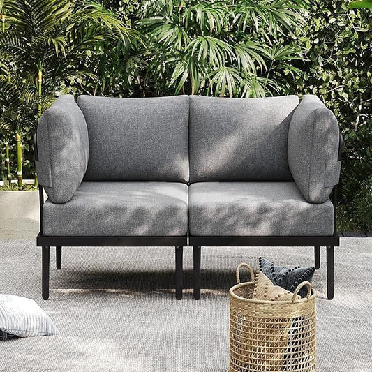Sundale Outdoor 2 Pieces Metal Patio Furniture Set, Outdoor Sectional Sofa w/6 Inch Olefin Cushion, Modern Outdoor Conversation Sets for Porch, Balcony