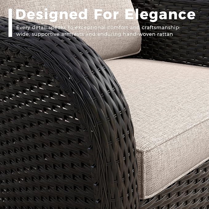 4 Pieces Patio Outdoor Conversation Furniture Set with Cushions, All-Weather Wicker Ottomans, PE Rattan 2 Chairs for Backyard, Deck, Lawn (Beige)