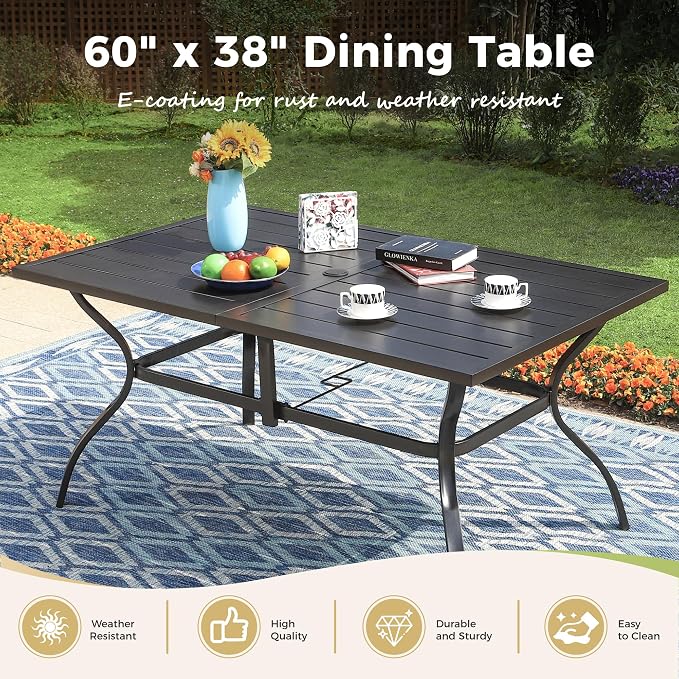 MIXPATIO 7 Pieces Patio Dining Set, Outdoor Table and Chairs, 6 x Textilene Swivel Dining Chairs and 60" Rectangle Black Table, for Cozy Garden Settings, Grey-Brown