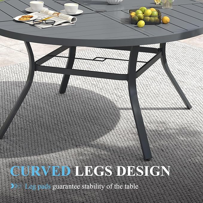 VICLLAX 7 Pieces Patio Dining Set for 6, 50.1" Round Outdoor Table and Chairs (4 Patio Fixed Chairs and 2 Swivel Chairs) for Deck Garden, Dark Grey