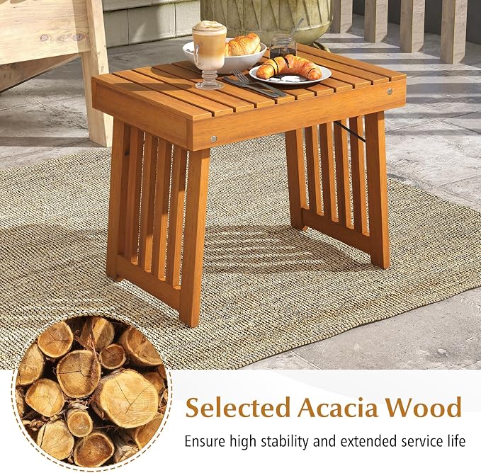 Tangkula Patio Foldable Side Table, Outdoor Folding Acacia Wood Coffee Table w/Slatted Tabletop, Portable Patio Table for Backyard, Poolside, Balcony (1)