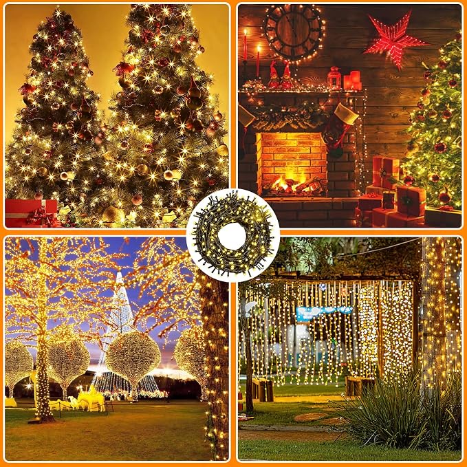 66FT 200 LED Christmas Light, Twinkle Xmas Lights with 8 Modes and Timer, Outdoor Waterproof Christmas Tree Lights for Room Bedroom Wedding Party Holiday Decorations, Warm White