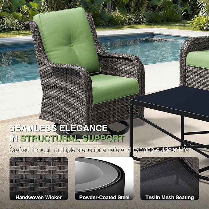 Joyside Swivel Patio Chairs Set of 2, Wicker Patio Furniture with High Back, Deep Seating, Wide Armrest, Thickened Cushions, Outdoor Rattan Furniture for Deck, Porch Use