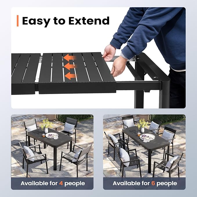 Pellebant Expandable Aluminum Outdoor Dining Table for 4-6, 46.1"-63.8" – Weather-Resistant Patio Table with Sturdy Frame for Deck, Backyard & Poolside