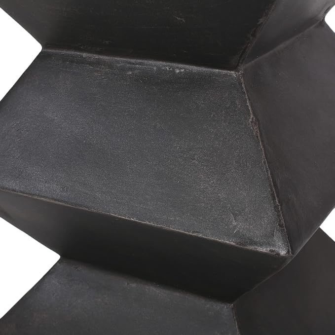 Outdoor Concrete Side Table, Cylinder Patio End Table, Faux Stone Accent Table with Geometric Pedestal for Indoor Outdoor, Garden Stool Coffee Table for Patio, Garden, Backyard - 15.5" Black MgO
