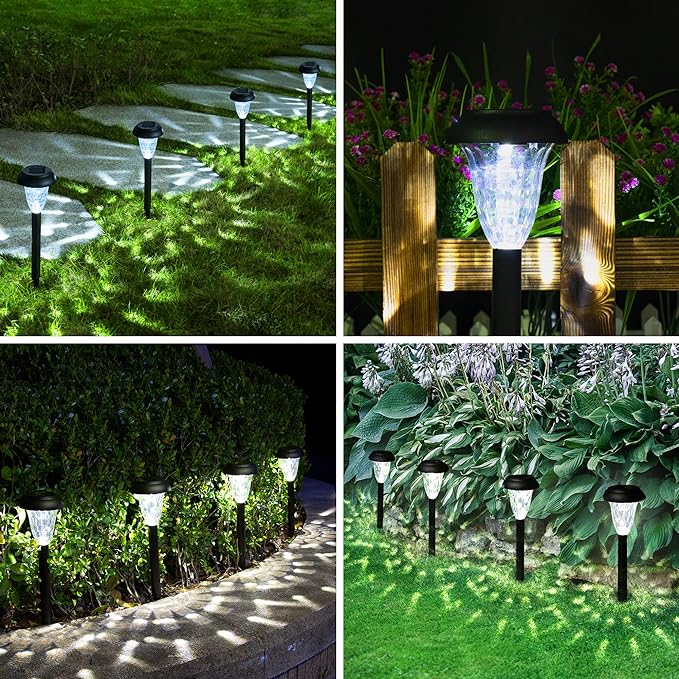 GIGALUMI Solar Lights Outdoor Waterproof, 12 Pack Cool White Pathway Lights | Solar Powered Landscape Lighting, Solar Garden Light for Decor, Patio, Garden, Yard, Pathways, Walkways