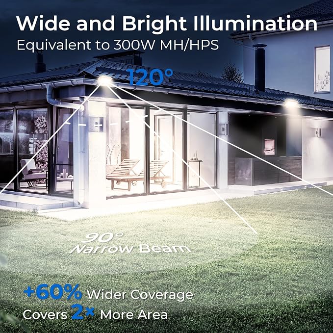 CINOTON 65W LED Flood Lights Outdoor, IP65 Waterproof Exterior Security Wall Lights with 180°Knuckle, 9100LM 120V Outside Aluminum Lighting Fixture for Patio Porch Barn Garden 5000K 4 Pack, UL Listed