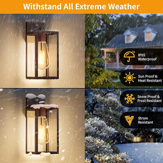 13'' Oil Rubbed Bronze Motion Sensor Outdoor Light Fixtures Wall Mount, Large Front Porch Lights,Dusk to Dawn Exterior Wall Sconce, Waterproof Lantern Lamp,Outside Coach Light for House,Garage,Yard