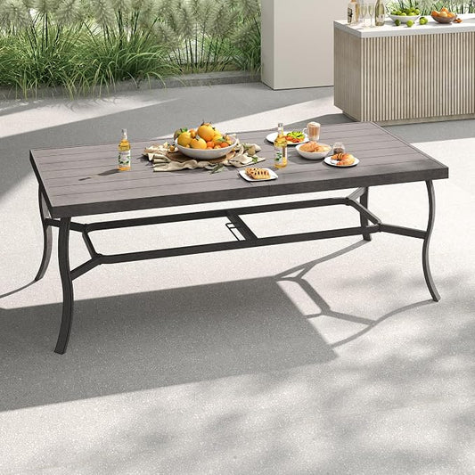 8-Person Outdoor Dining Table, Aluminum Large Rectangle 84.1"×39.8" Outdoor Dining Table with 2.2" Umbrella Hole, Rustproof Aluminum Patio Dining Table for 8, Grey