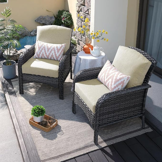 ovios 2-Piece Patio Furniture Set, Outdoor Wicker Sofa with Chairs, High Back Rattan Chair with Comfy Cushions for Porch Yard Deck, Beige