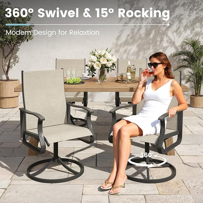 5 Pieces Patio Dining Set, Patio Outdoor Furniture Set of 4 Patio Swivel Dining Chairs and 39" Patio Spliced Round Tabletop with Umbrella Hole, for Deck, Backyard, Poolside & Garden