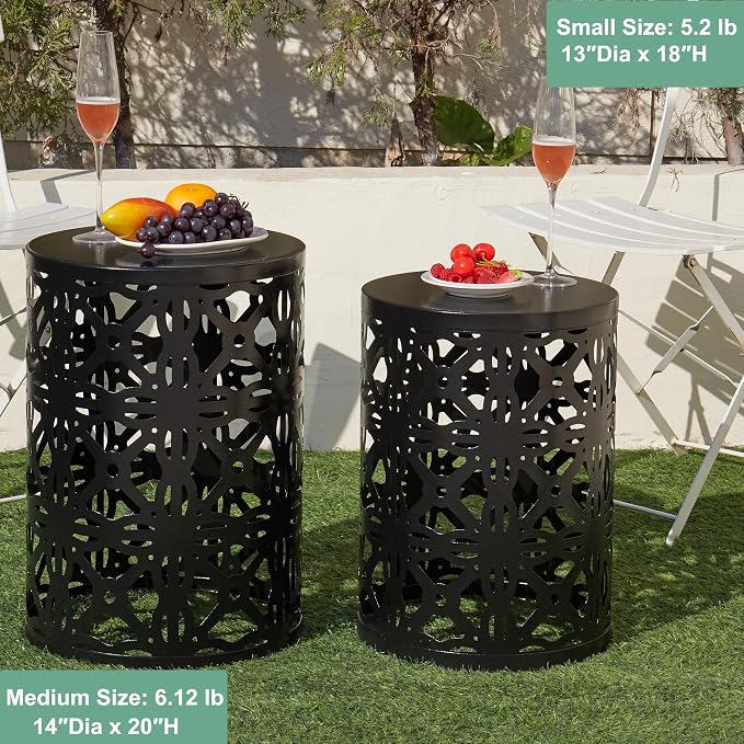 Y&M Set of 3 Metal Round Patio Side Tables, Multifunctional Coffee Table End Table for Indoor & Outdoor Garden Stool Modern Design -Black
