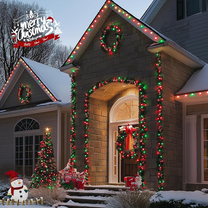 JMEXSUSS 600 LED Red and Green Halloween String Lights Outdoor Clear Wire | 168 FT Red Green Christmas Twinkle Lights Plug in for Tree Xmas Decorations, 8 Modes, Remote, Hanging Lights for Halloween