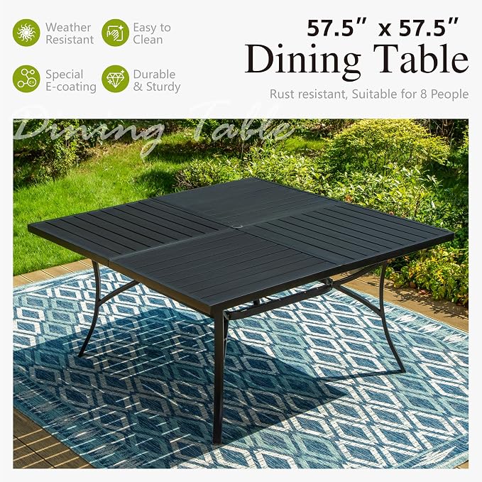 Sophia & William Patio Dining Set for 8, Metal Table & Padded Swivel Chairs | High-back chairs, Square, Umbrella Hole, Durable Material, Ergonomic design, weather resistant, Outdoor backyard deck