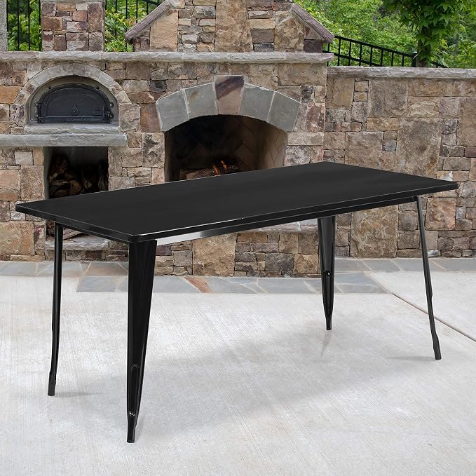 EMMA + OLIVER Commercial Grade 31.5" x 63" Rectangular Black Metal Indoor-Outdoor Table