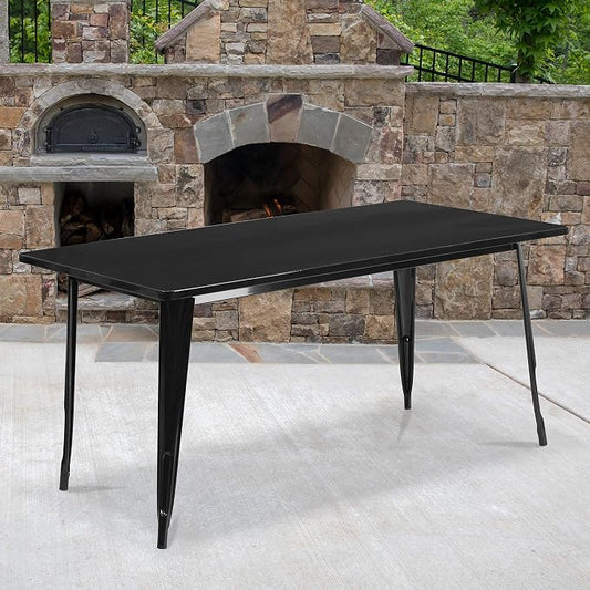 EMMA + OLIVER Commercial Grade 31.5" x 63" Rectangular Black Metal Indoor-Outdoor Table